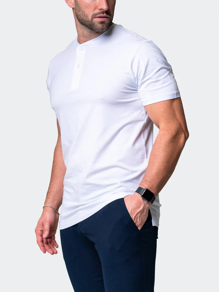 Maceoo Stretch Short-Sleeve Tshirts | Henley Core White