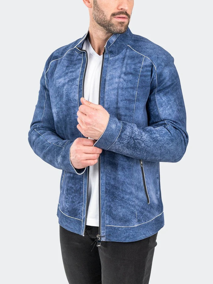 Maceoo Jacket | Leather SuedeIce Blue