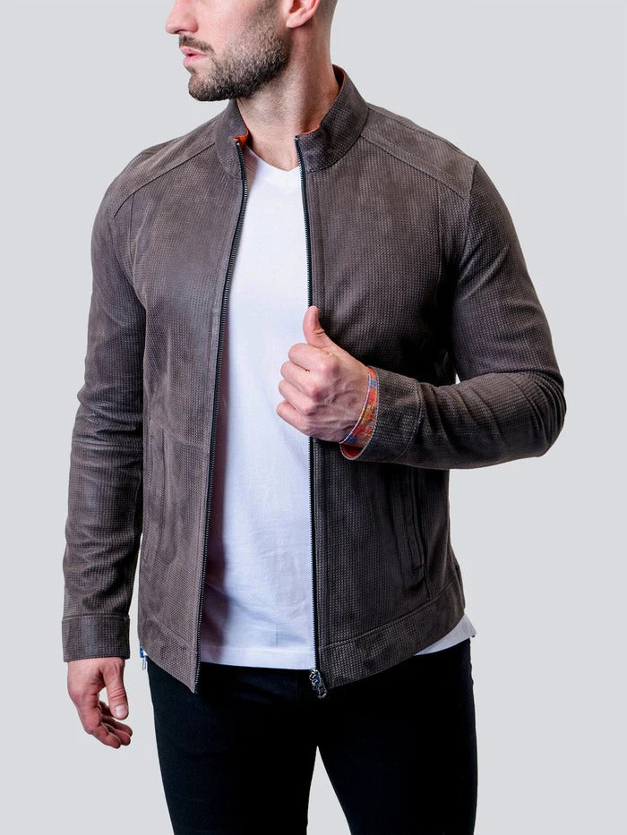 Maceoo Jacket | Leather Suededouble Grey