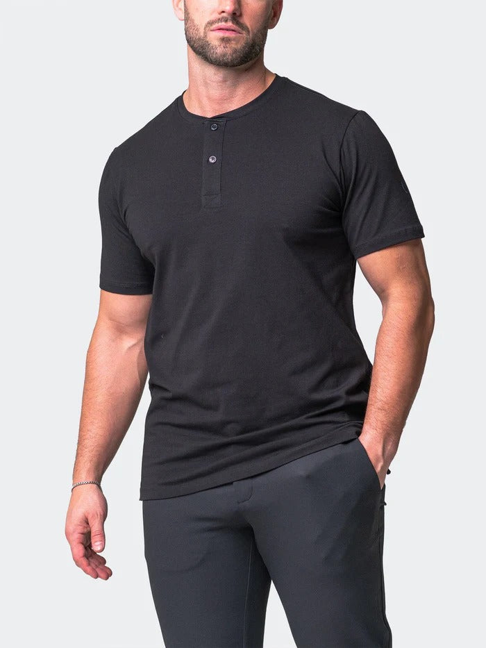 Maceoo Stretch Short-Sleeve Tshirts | Henley Core Black