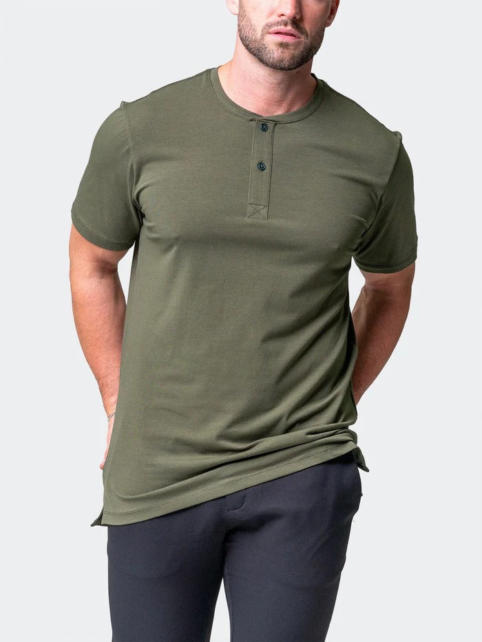 Maceoo Stretch Short-Sleeve Tshirts | Henley Core Green