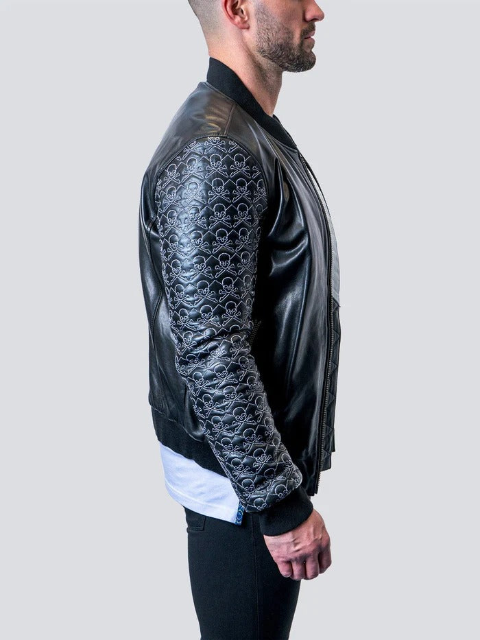 Maceoo Jacket | Leather Sleeve Skull Black