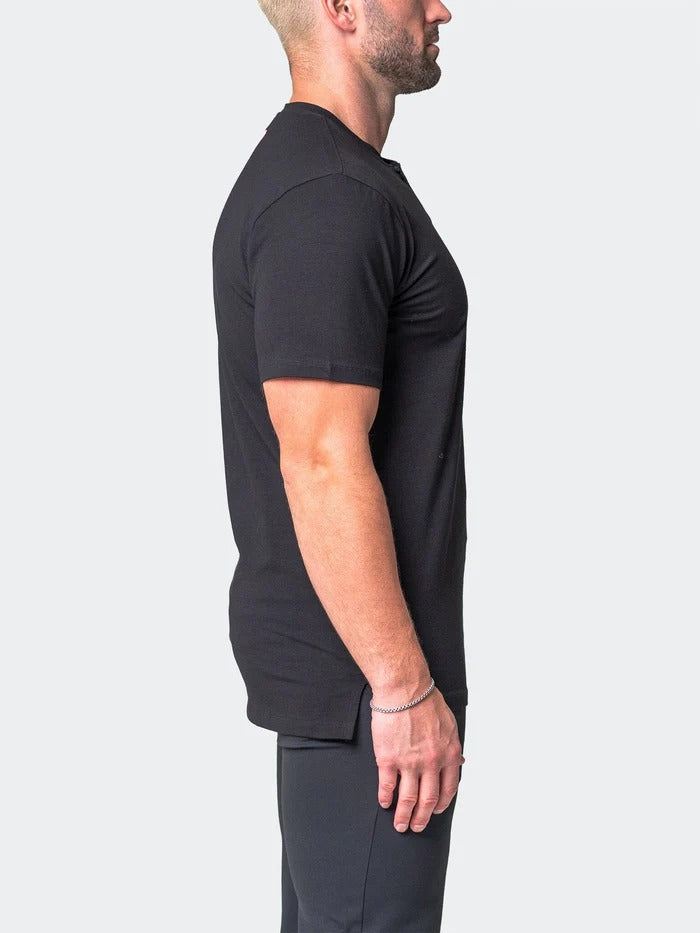 Maceoo Stretch Short-Sleeve Tshirts | Henley Core Black