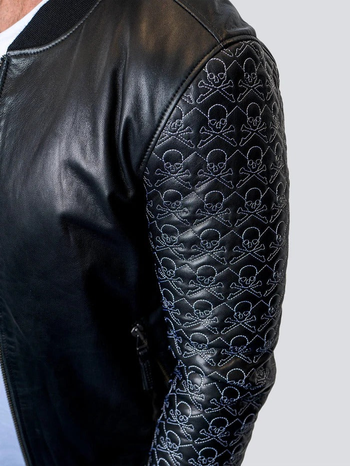 Maceoo Jacket | Leather Sleeve Skull Black