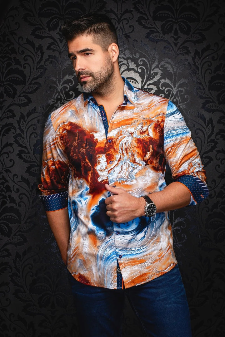 Au Noir Stretch Shirt | Cascades Blue Brown