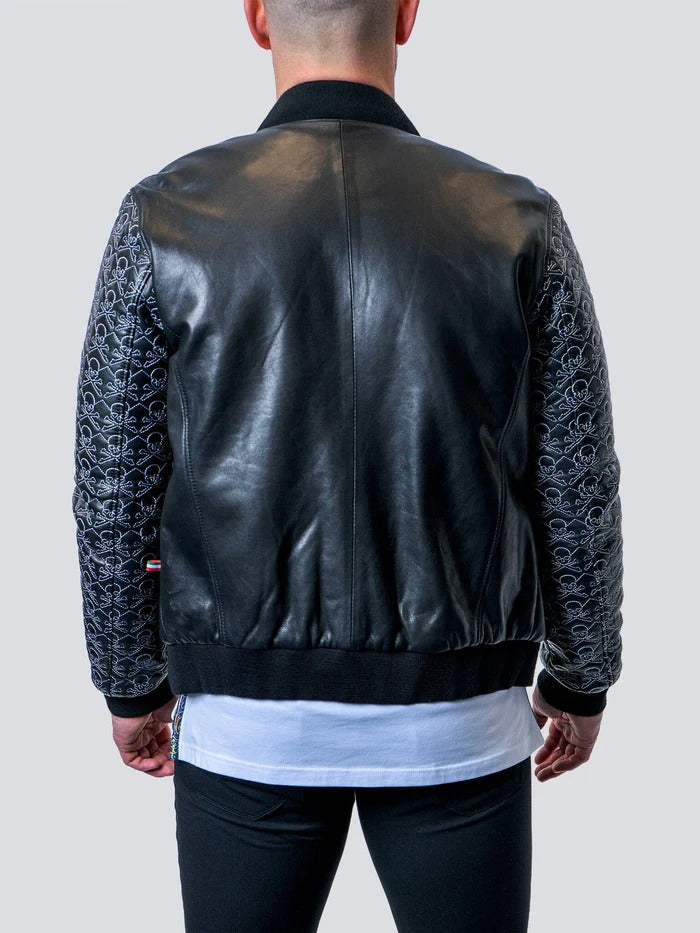 Maceoo Jacket | Leather Sleeve Skull Black
