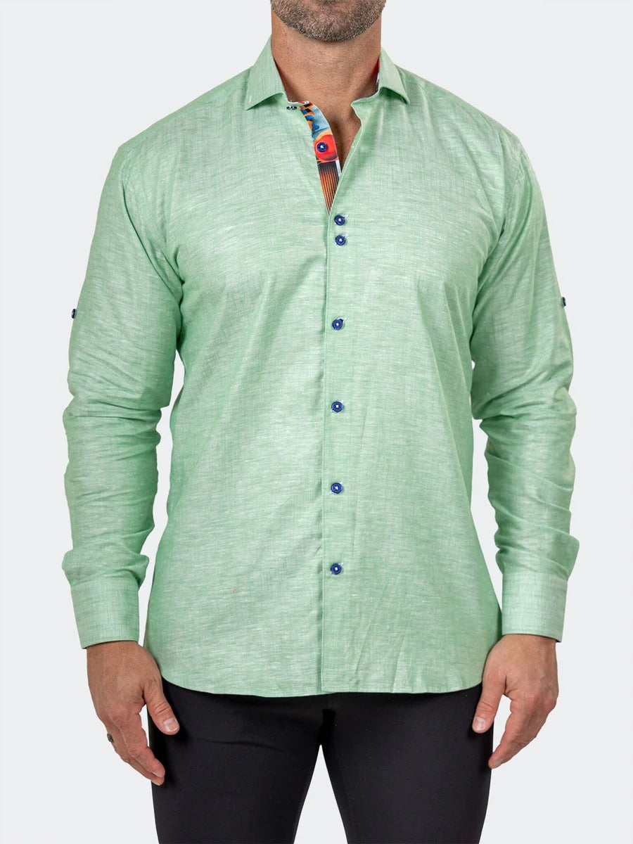 Maceoo Stretch Shirt | Eins Marthyr Green Satin Shirt