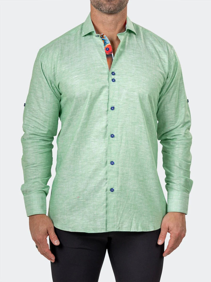 Maceoo Stretch Shirt | Eins Marthyr Green Satin Shirt