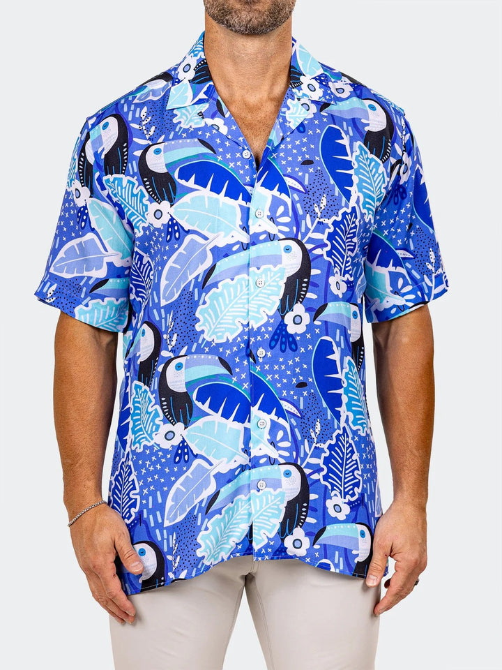 Maceoo Stretch Short-Sleeve Shirt | Apachi Marthyr Tropical Blue Shirt