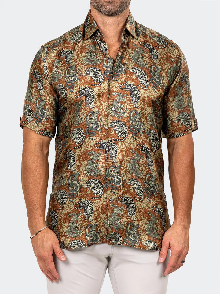 Maceoo Stretch Short-Sleeve Shirt | Galileo Marthyr0203 Brown