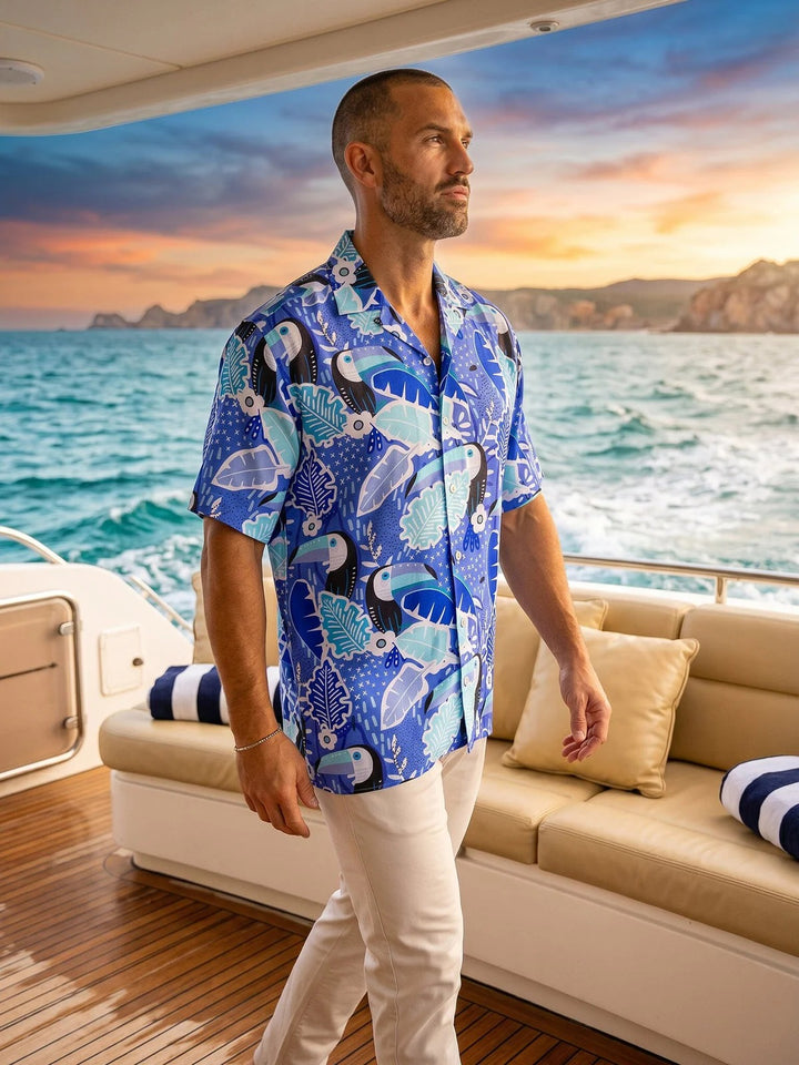 Maceoo Stretch Short-Sleeve Shirt | Apachi Marthyr Tropical Blue Shirt
