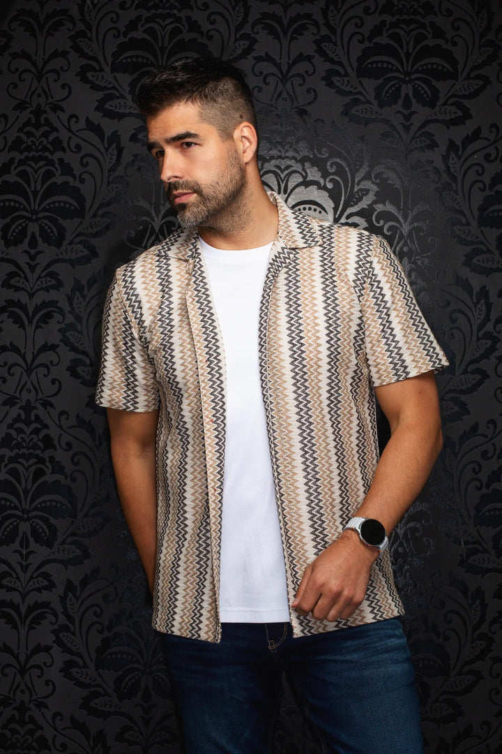 Au Noir Stretch Short Sleeve Shirt | Open Collar Raj-T Beige Grey
