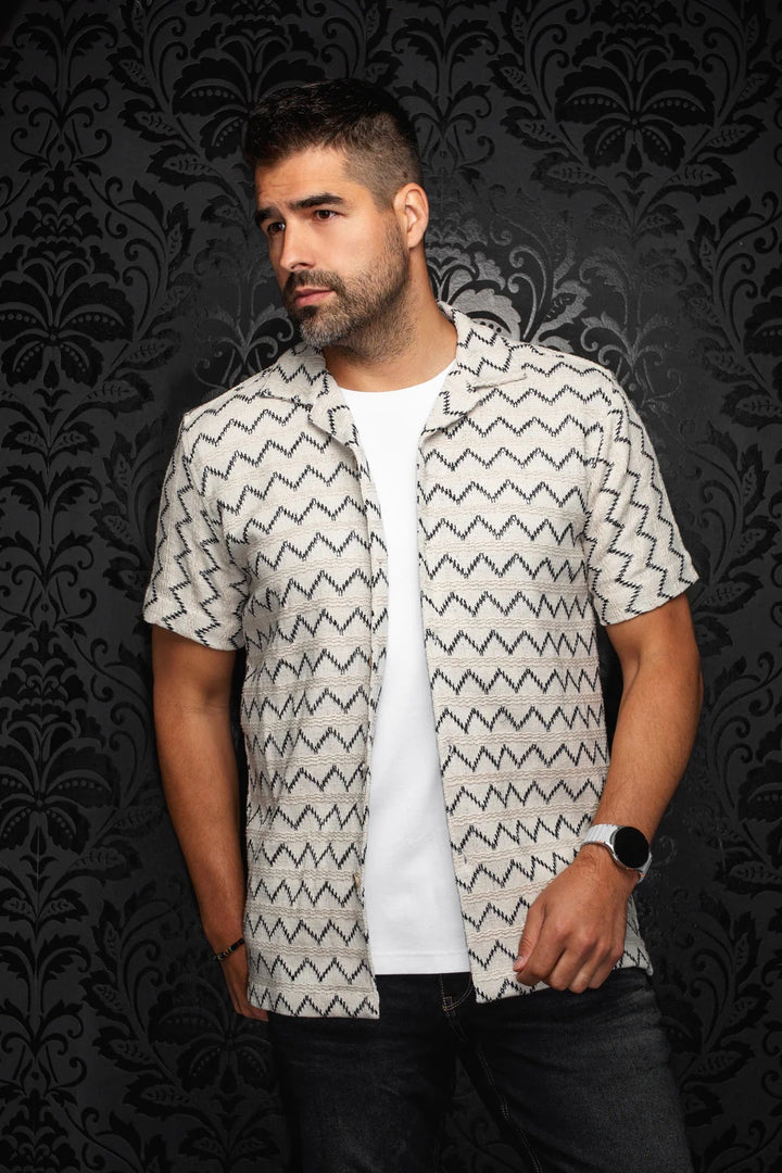 Au Noir Stretch Short Sleeve Shirt | Open Collar Raj-T Stone Navy