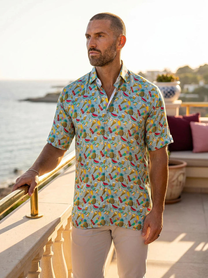 Maceoo Stretch Short-Sleeve Shirt | Galileo Marthyr0231 Blue