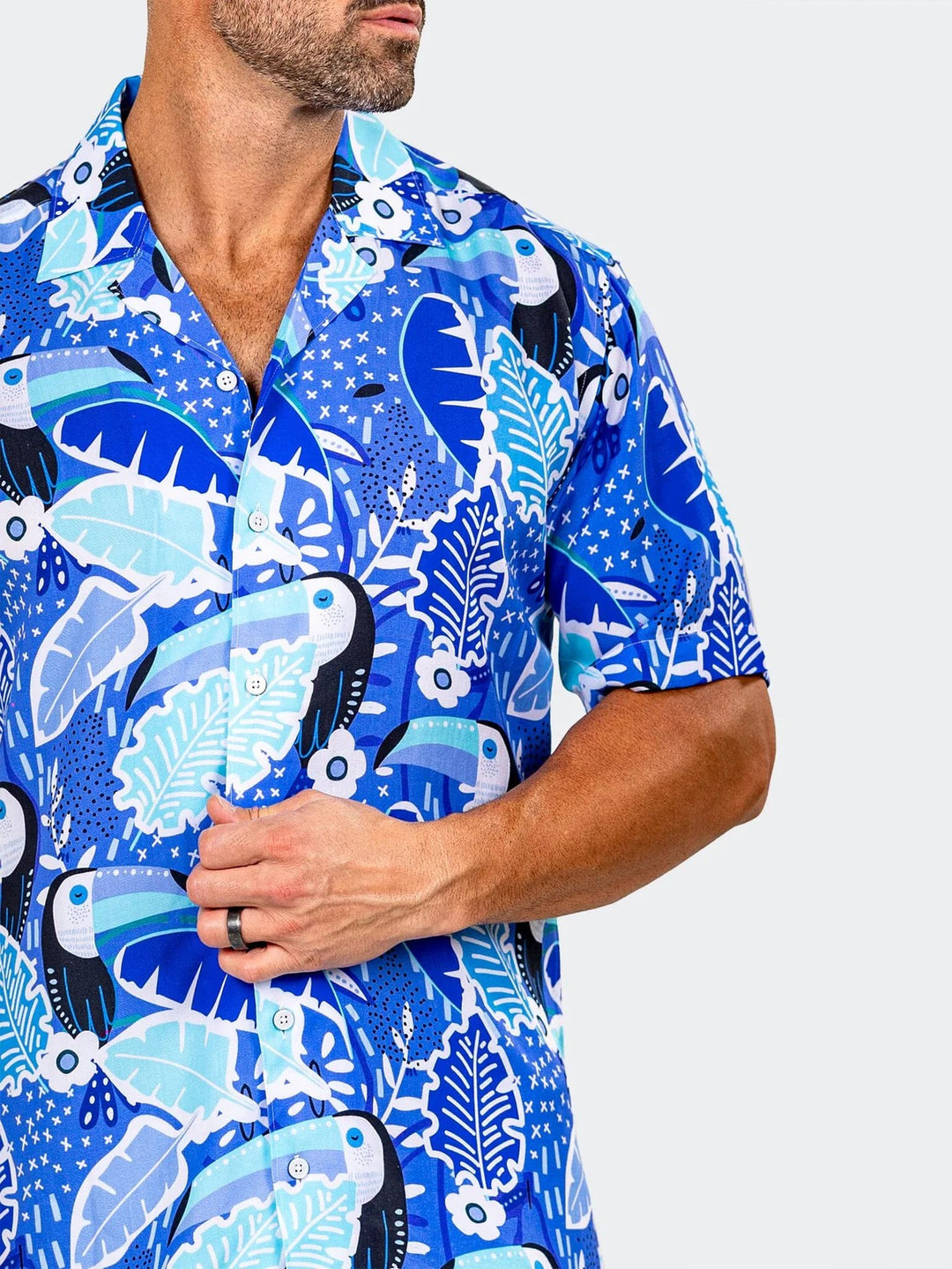 Maceoo Stretch Short-Sleeve Shirt | Apachi Marthyr Tropical Blue Shirt