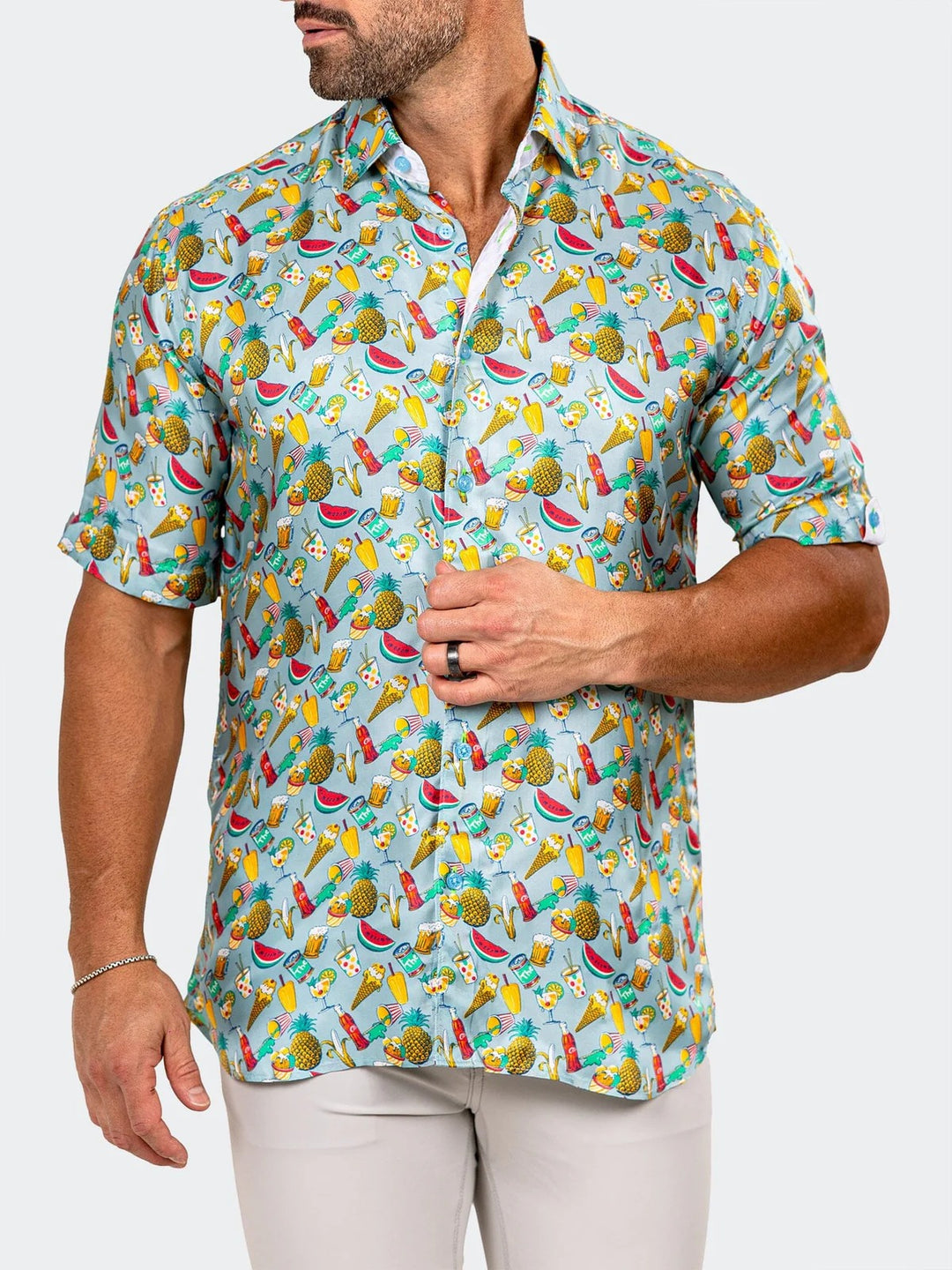 Maceoo Stretch Short-Sleeve Shirt | Galileo Marthyr0231 Blue