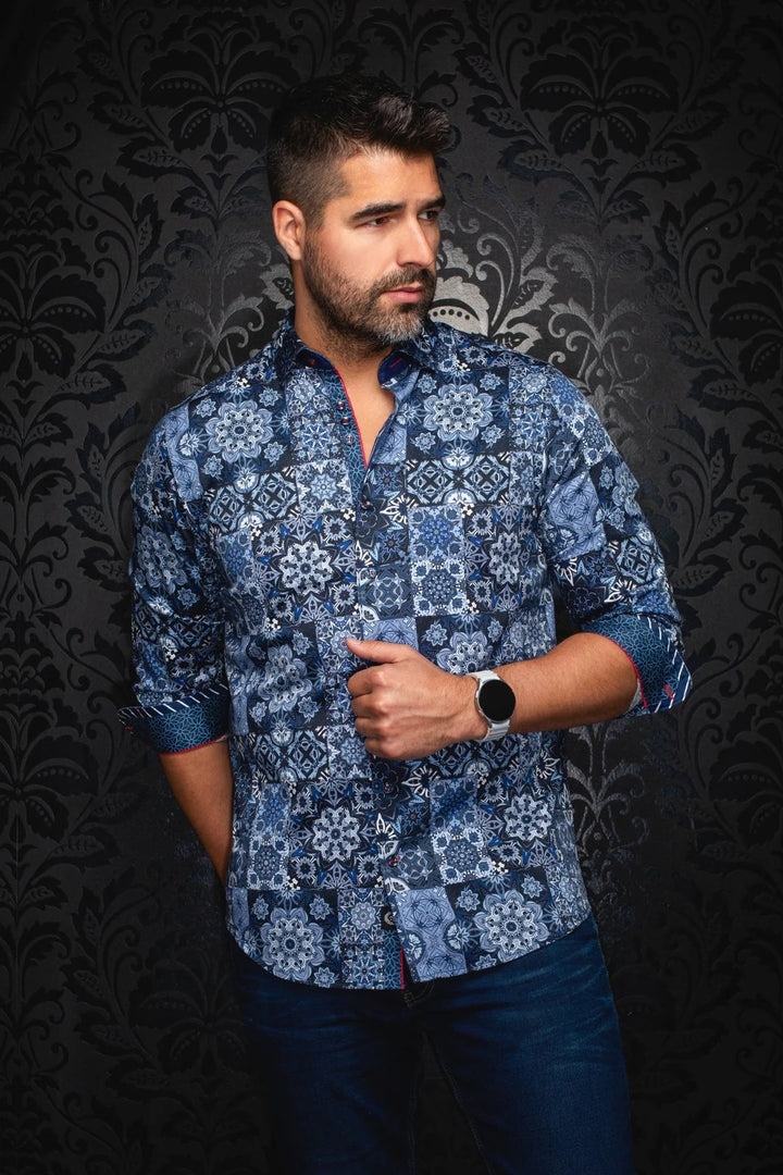 Au Noir Stretch Shirt | Clovis Navy White