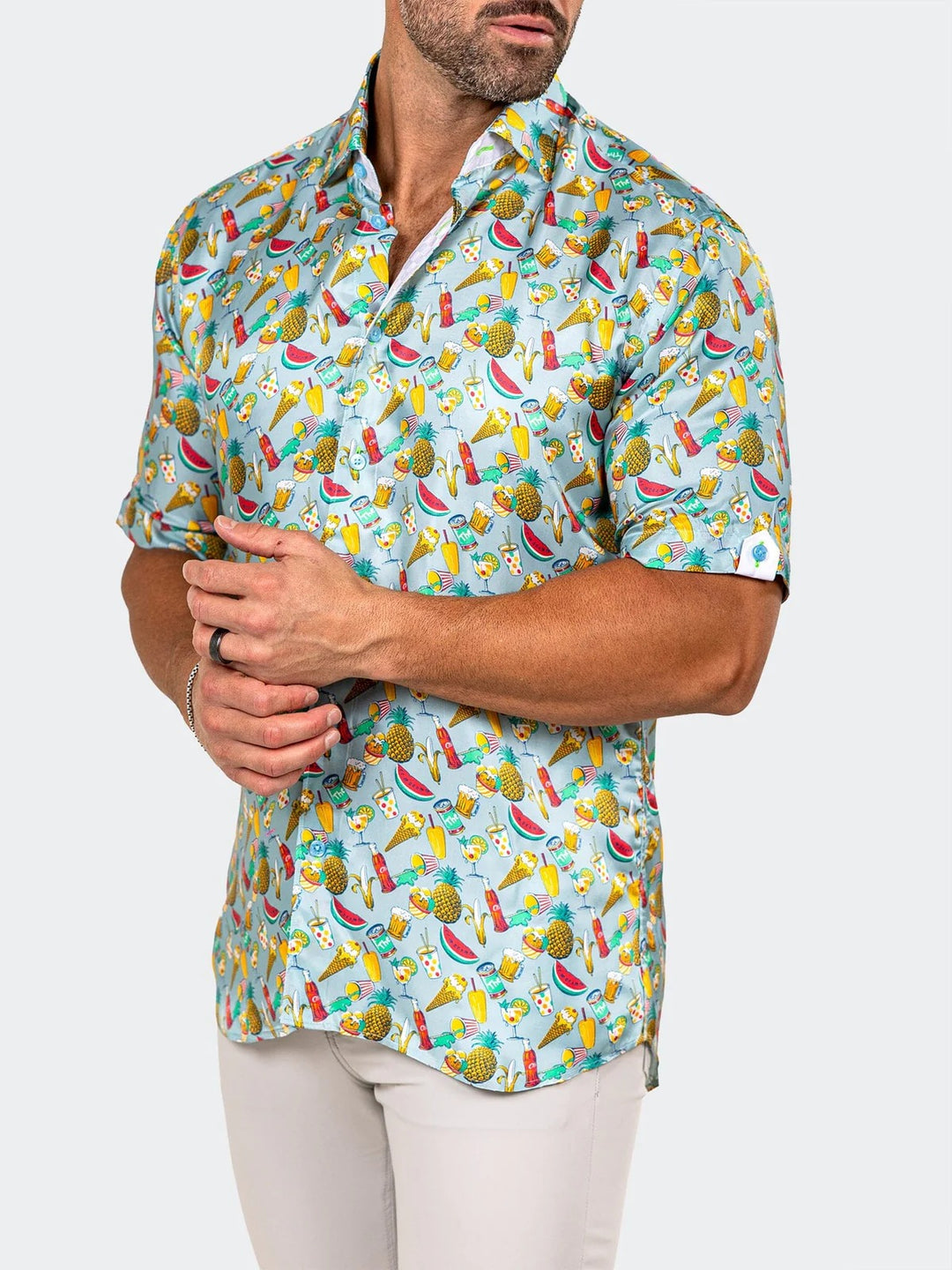 Maceoo Stretch Short-Sleeve Shirt | Galileo Marthyr0231 Blue