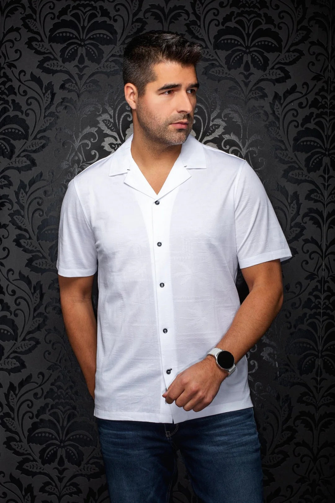 Au Noir Stretch Short Sleeve Shirt Flat Collar | Maho White