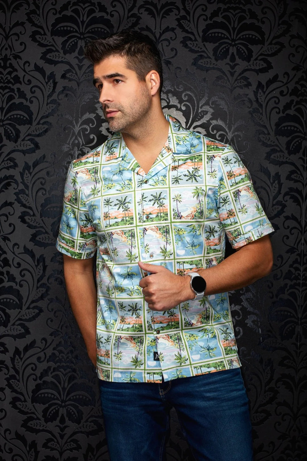 Au Noir Stretch Short Sleeve shirt Flat Collar | PALMBEACH Olive