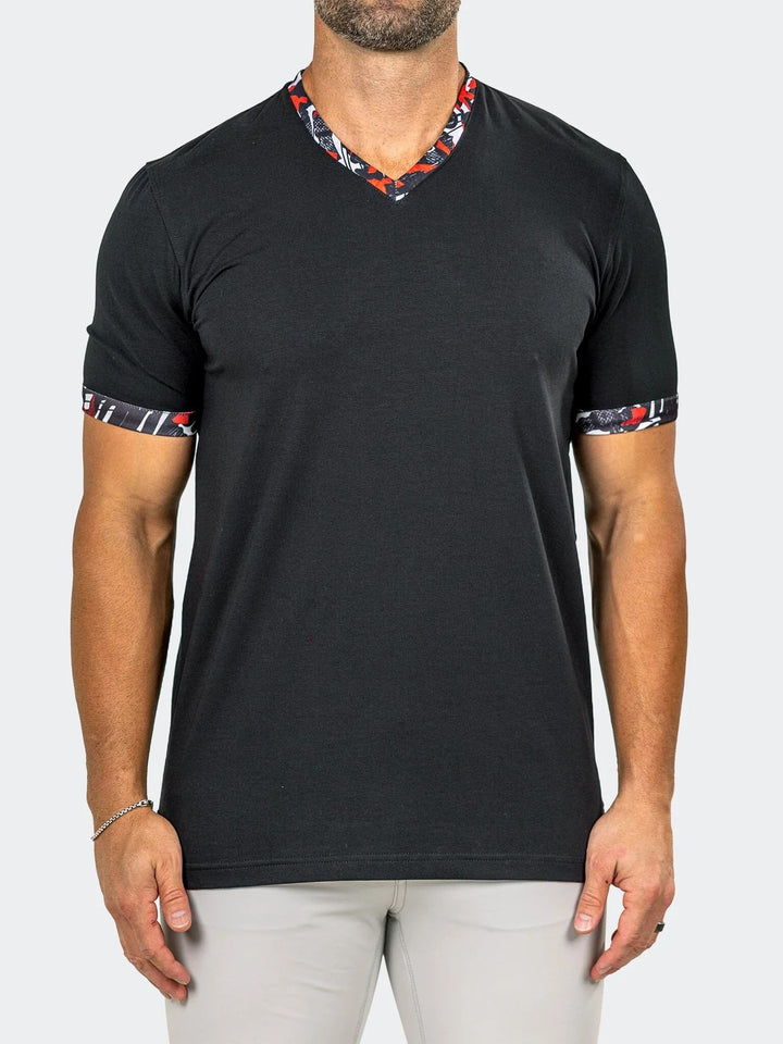 Maceoo Stretch Short-Sleeve Tshirts | Edison Marthyr Black V-Neck Tee
