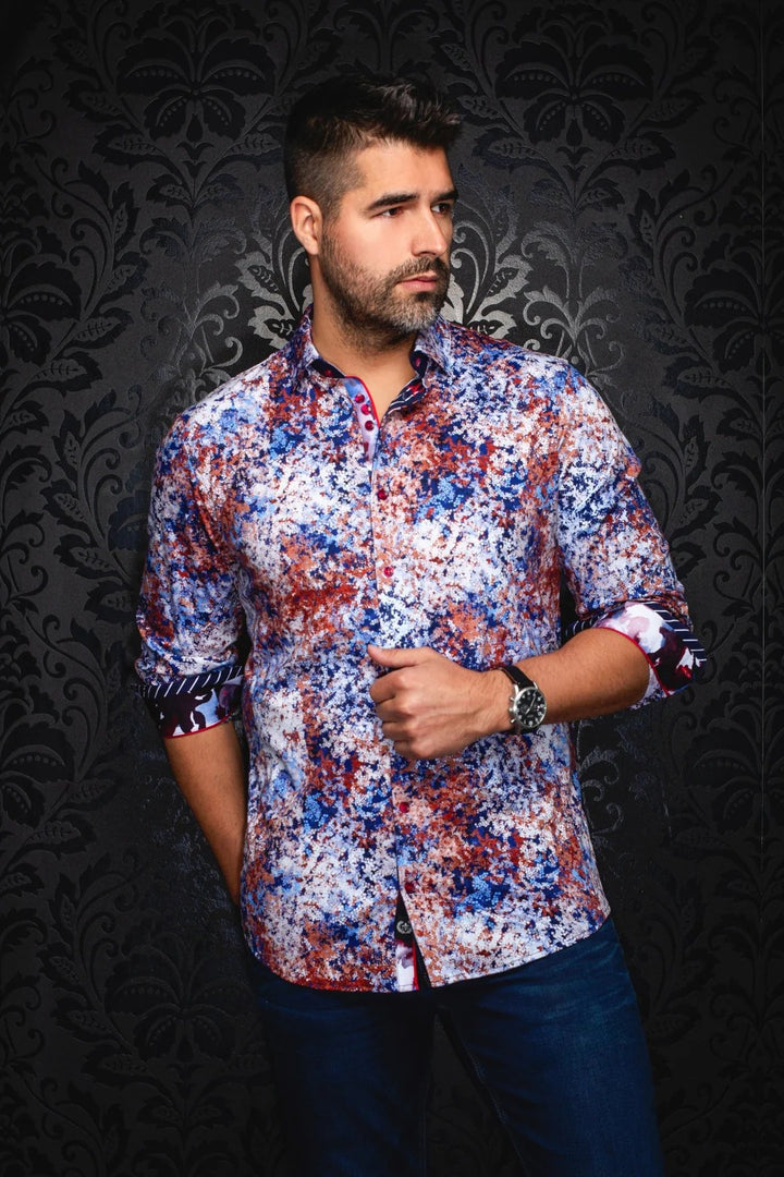 Au Noir Stretch Shirt | Confetti Rust Blue