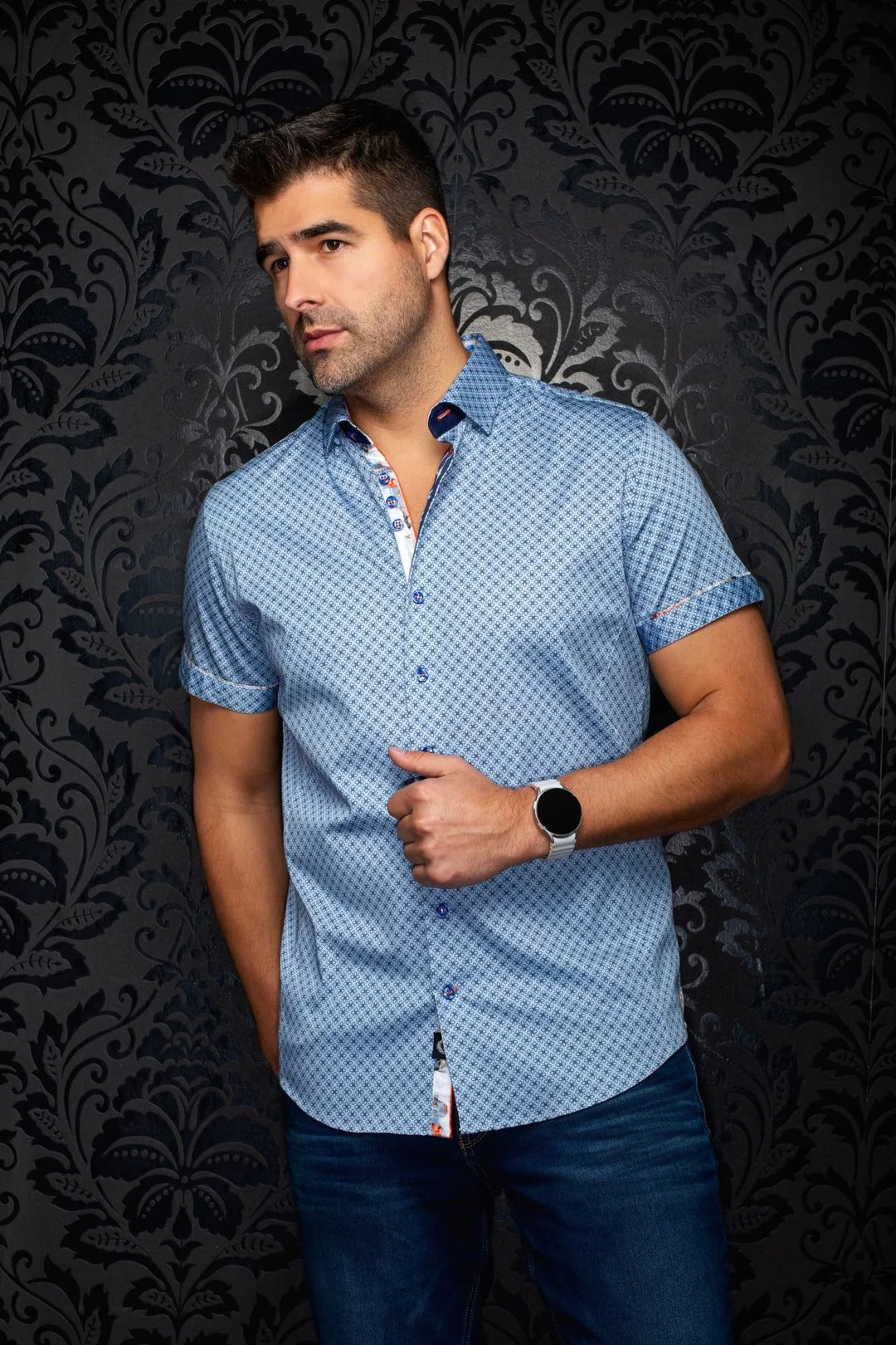Au Noir Stretch Short Sleeve Shirt | Alona Light Blue