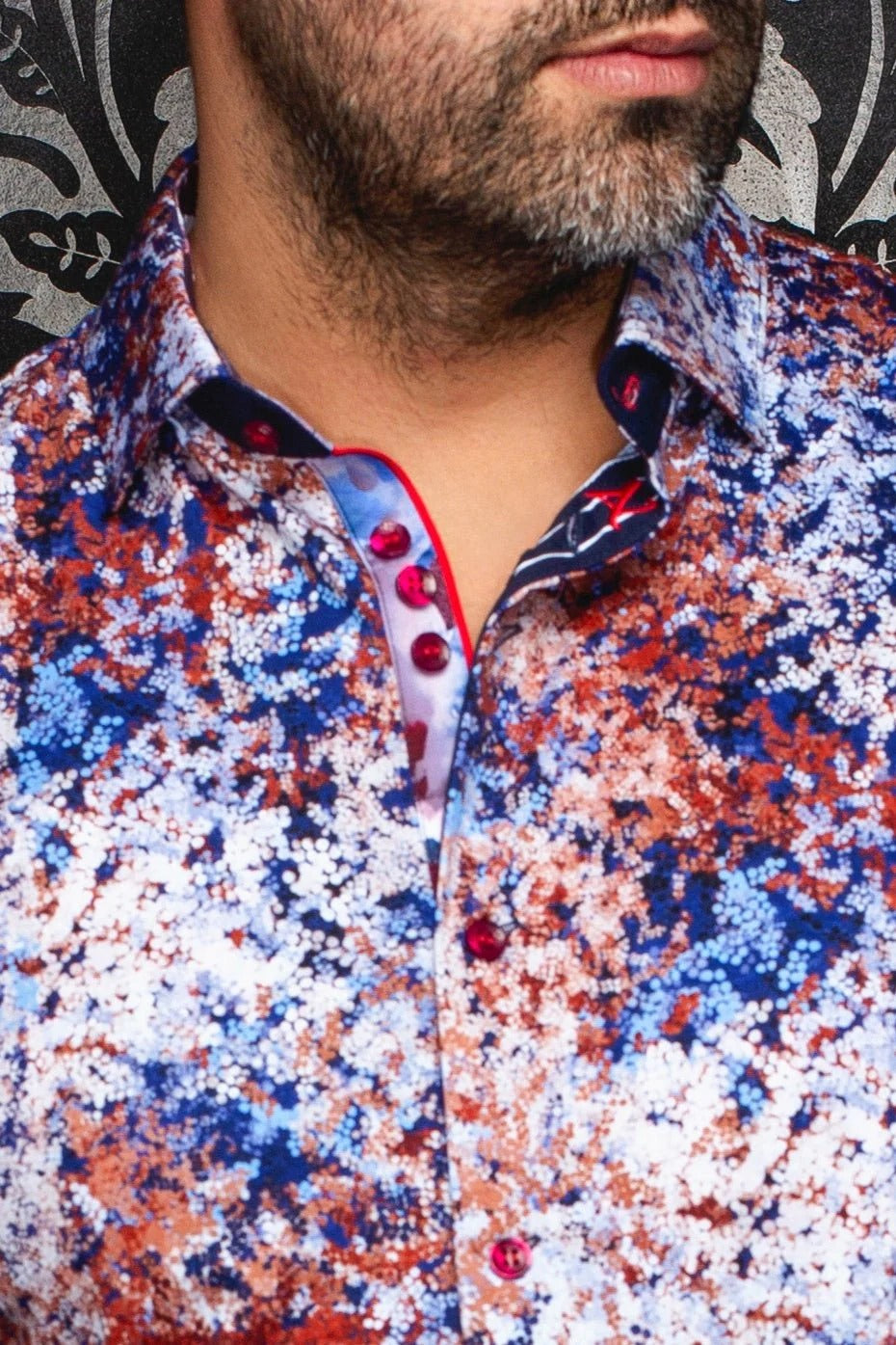 Au Noir Stretch Shirt | Confetti Rust Blue