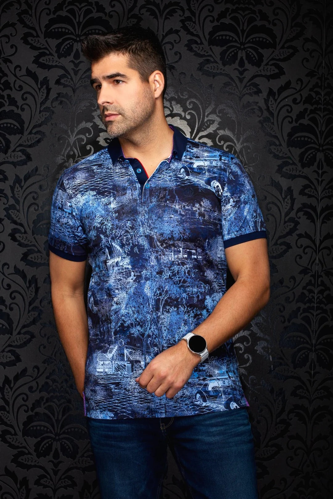 Au Noir Stretch Short-Sleeve Polo | Draintree Navy