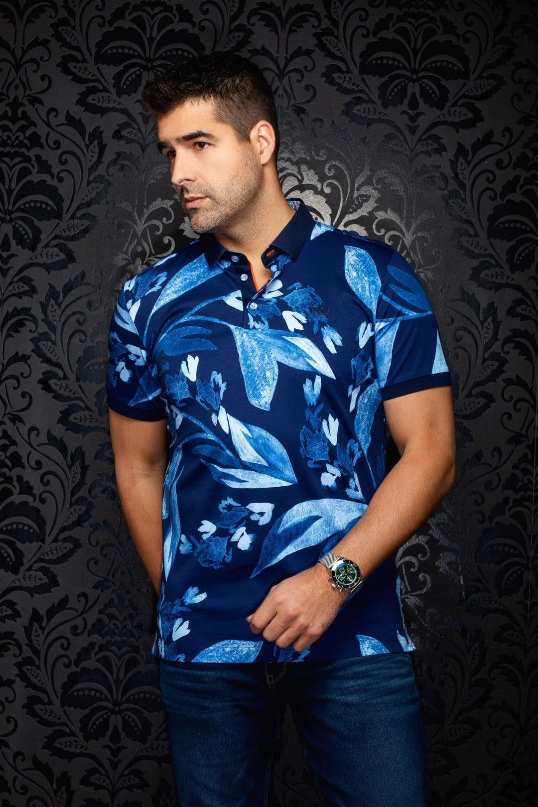 Au Noir Stretch Short-Sleeve Polo | Glen Navy