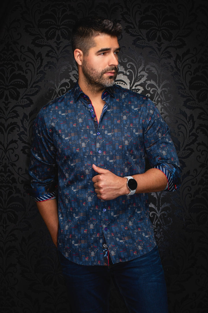 Au Noir Stretch Shirt | Metropolis Navy Red