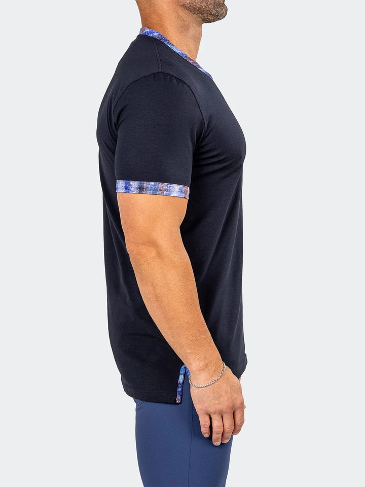 Maceoo Stretch Short-Sleeve Tshirts | Edison Marthyr Navy V-Neck Tee