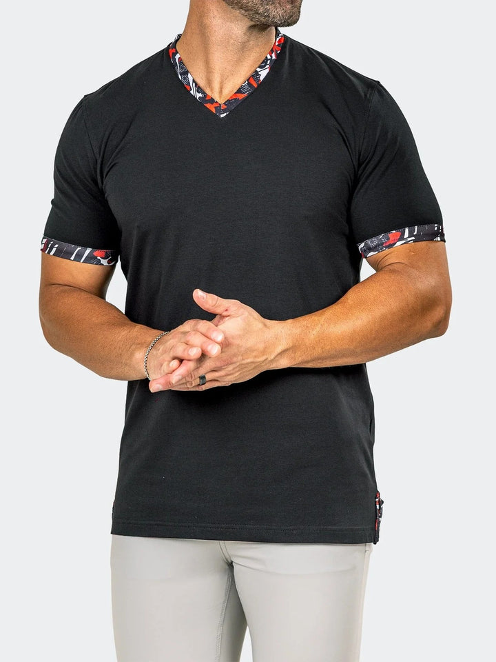 Maceoo Stretch Short-Sleeve Tshirts | Edison Marthyr Black V-Neck Tee