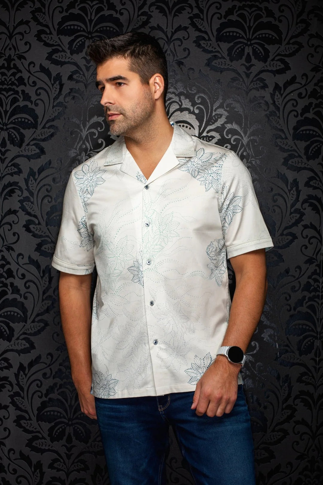 Au Noir Stretch Short Sleeve Shirt Flat Collar | Sandy Cream
