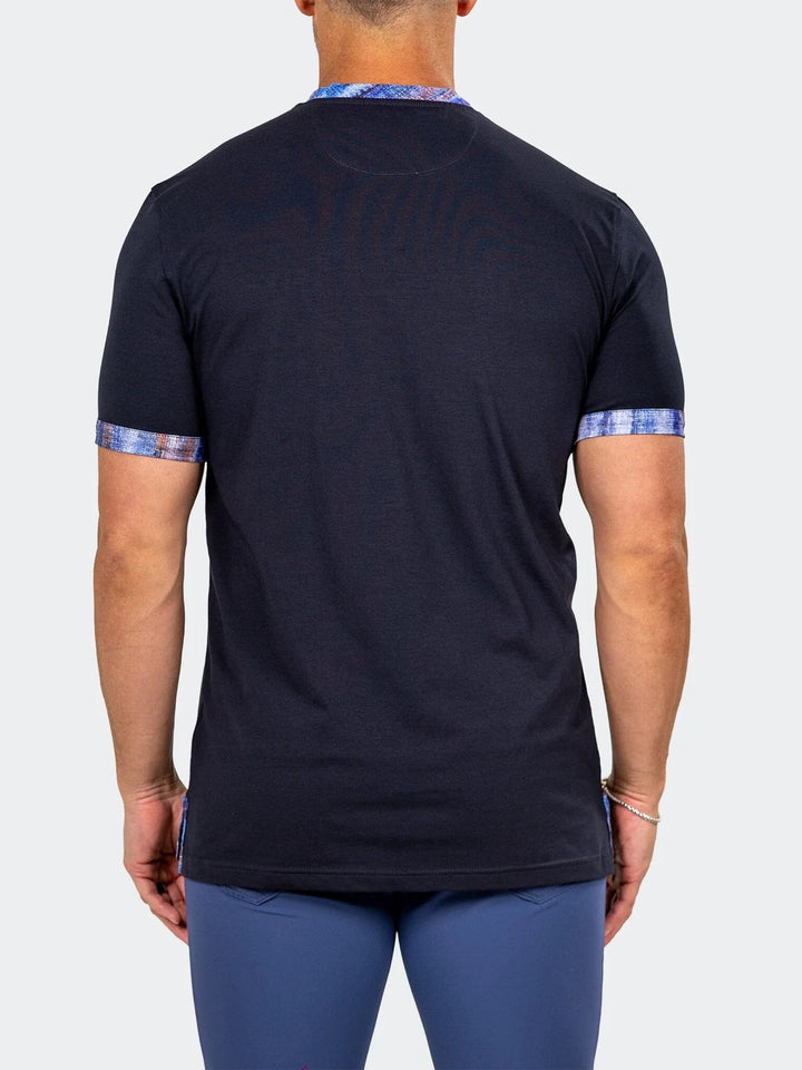 Maceoo Stretch Short-Sleeve Tshirts | Edison Marthyr Navy V-Neck Tee