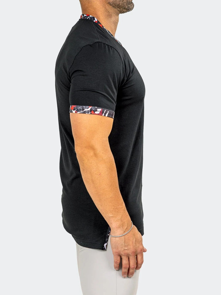 Maceoo Stretch Short-Sleeve Tshirts | Edison Marthyr Black V-Neck Tee