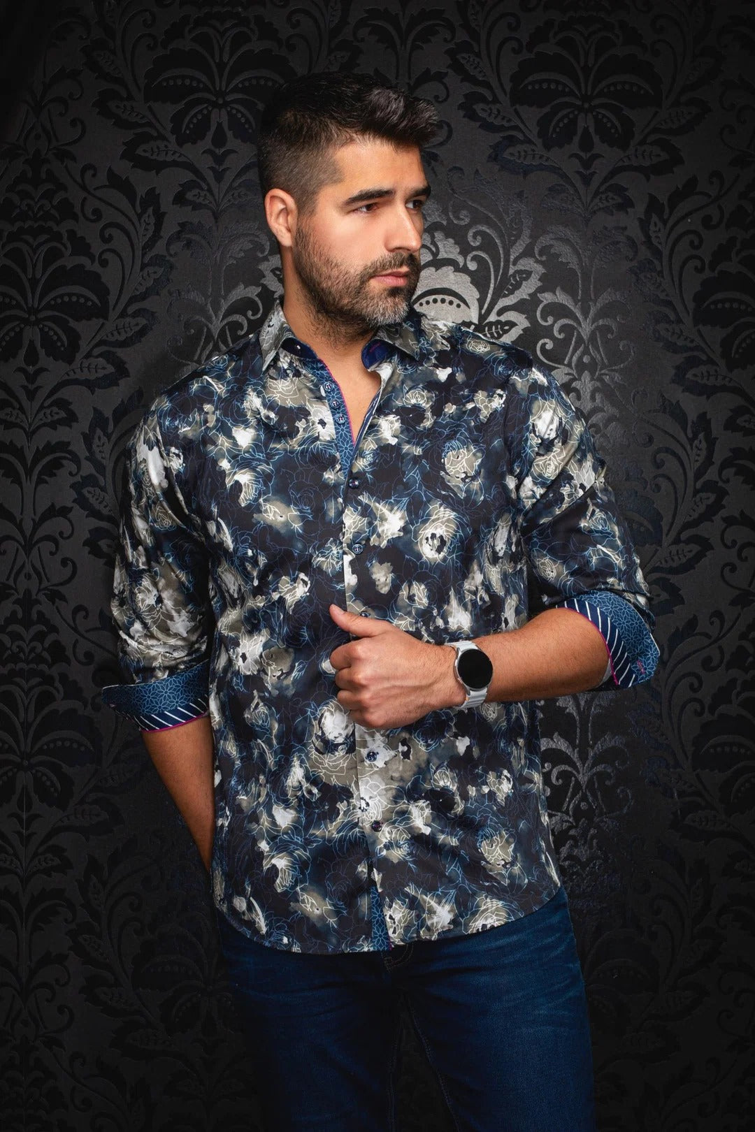 mens short sleeve dress shirts black Men's Black Short Sleeved Punk Shirt with Metal Buttons
