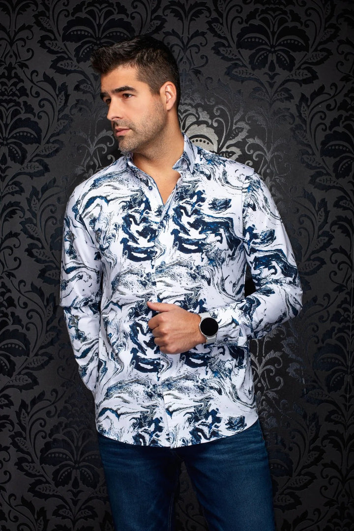 Au Noir Stretch Shirt | Thomas White Blue