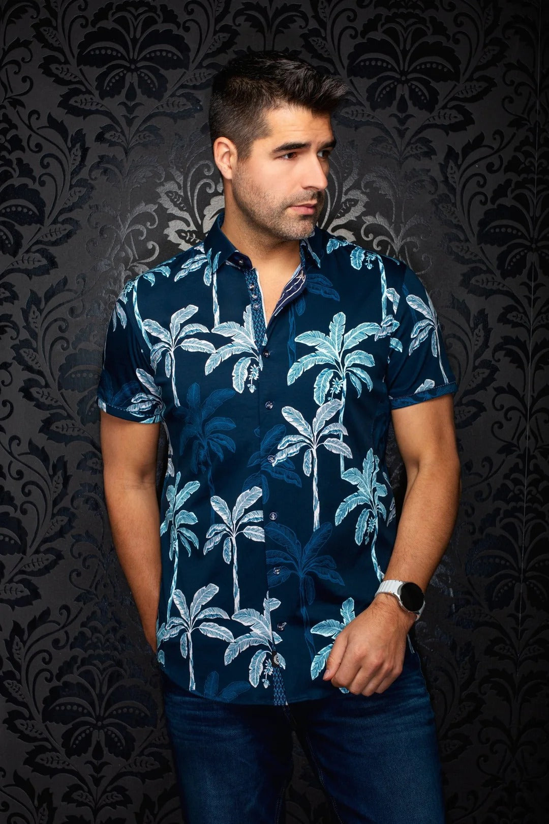 Au Noir Stretch Short Sleeve Shirt | Azure Navy