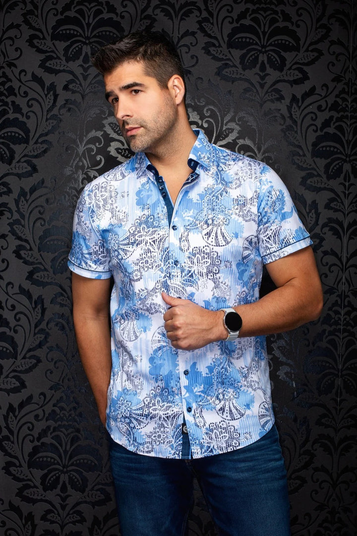 Au Noir Stretch Short Sleeve Shirt | Cayo Light Blue