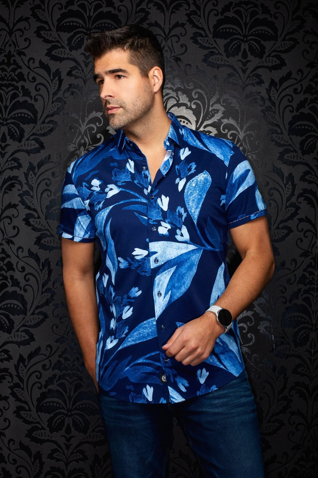 Au Noir Stretch Short Sleeve Shirt | Dew Navy
