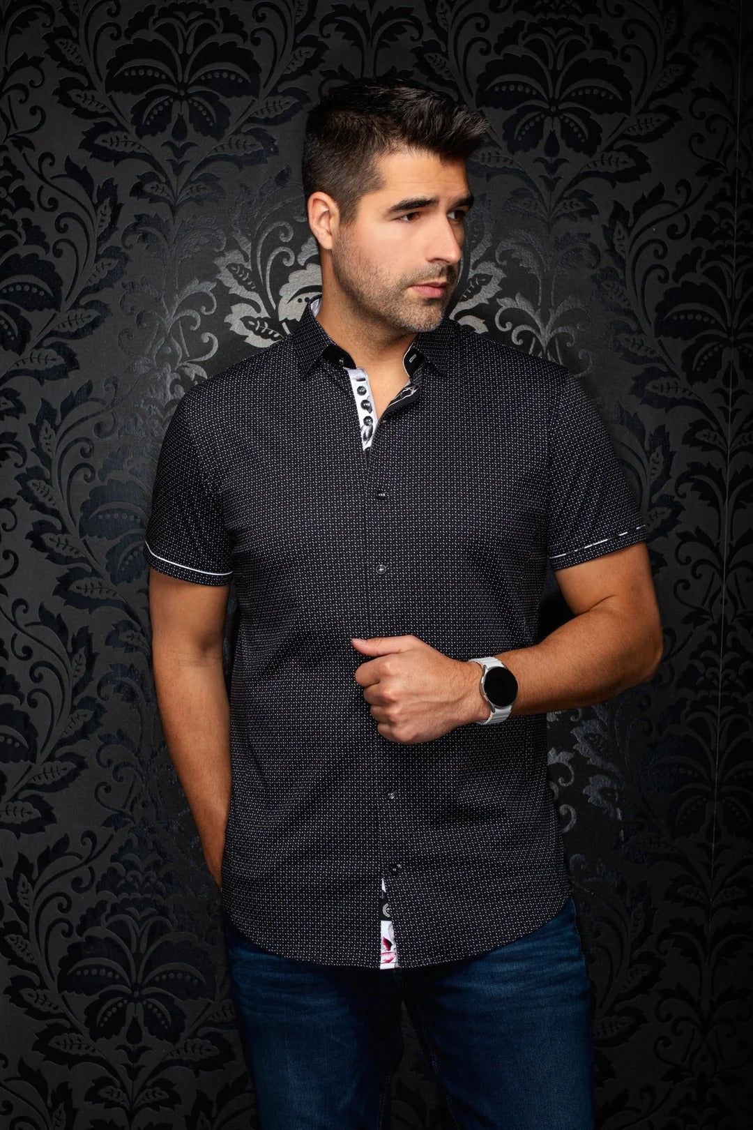 Au Noir Stretch Short Sleeve Shirt | Rosefield Black