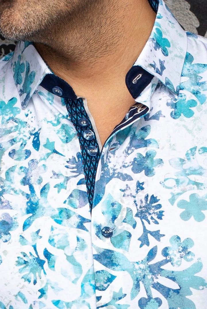 Au Noir Stretch Short Sleeve Shirt | Tavira Turquoise