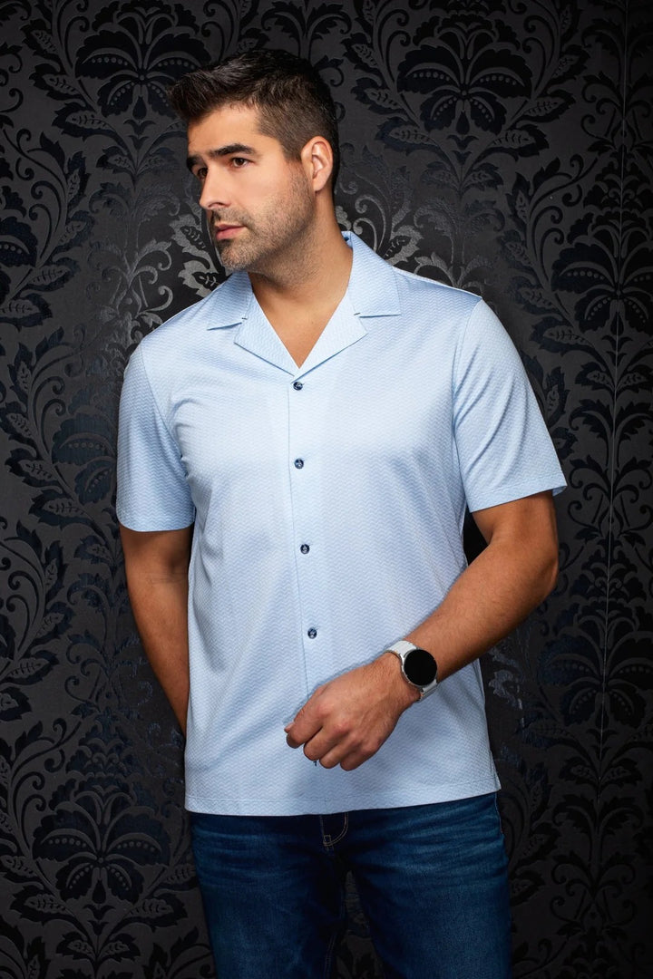 Au Noir Stretch Short Sleeve Shirt Flat Collar | Kayanta Blue