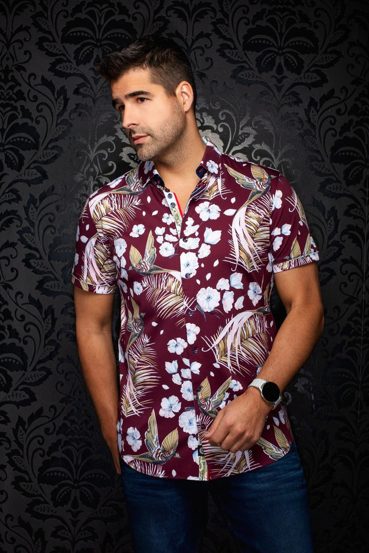 Au Noir Stretch Short Sleeve Shirt | Brasilia Burgundy