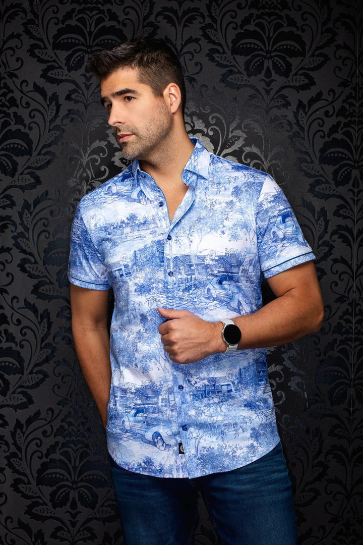 Au Noir Stretch Short Sleeve Shirt | Gavelston Light Blue