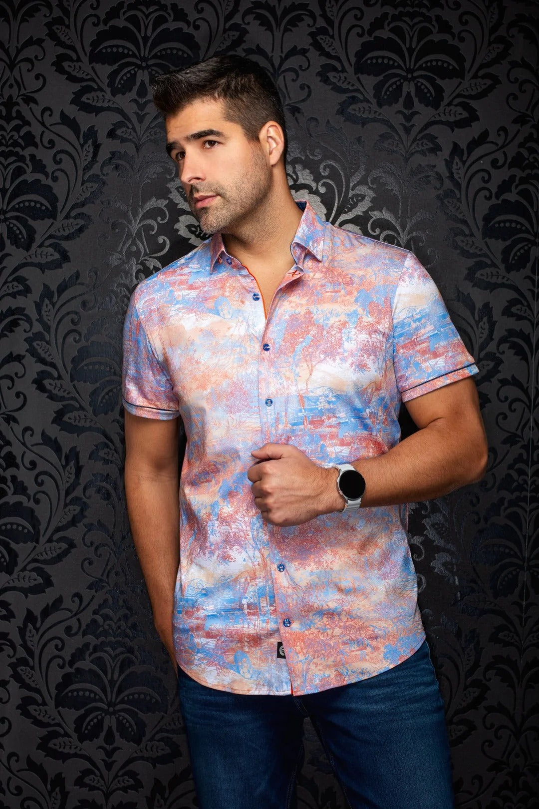 Au Noir Stretch Short Sleeve Shirt | Gavelston Orange