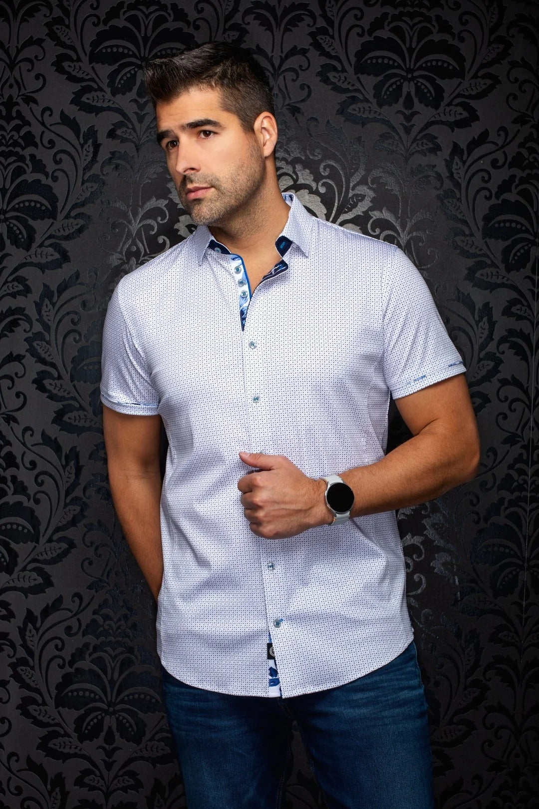 Au Noir Stretch Short Sleeve Shirt | Rosefield White