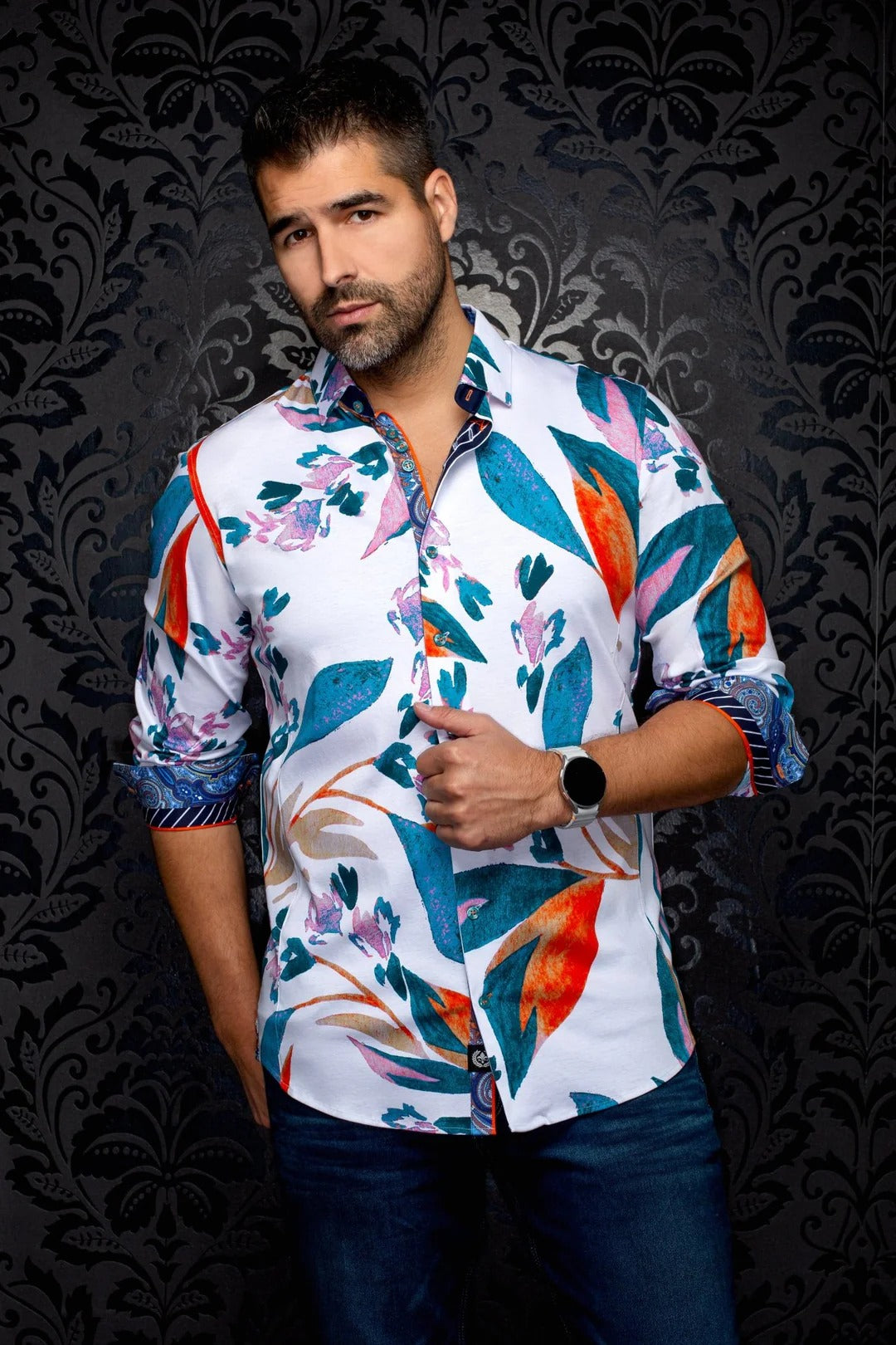 Au Noir Stretch Shirt | Vinehaven White Teal