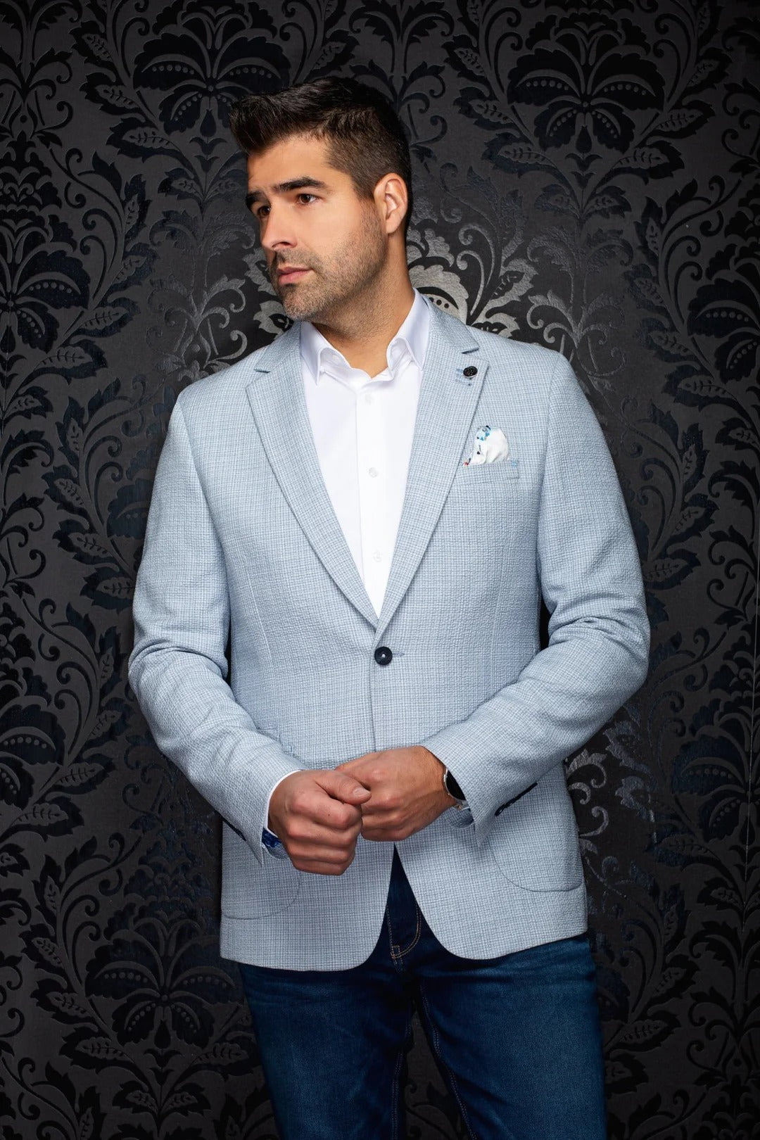Au Noir Stretch Blazer | Jace Light Blue